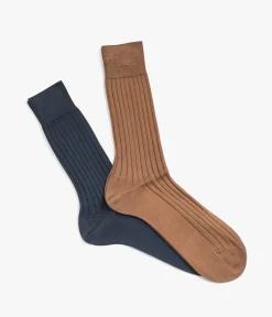 CHAUSSETTES ADELON MARINE ET COGNAC