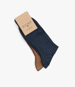 CHAUSSETTES ADELON MARINE ET COGNAC