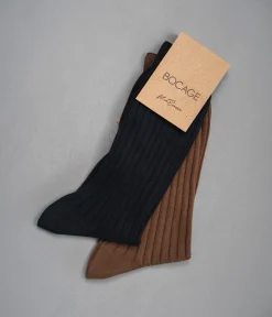 CHAUSSETTES ADELON MARINE ET COGNAC