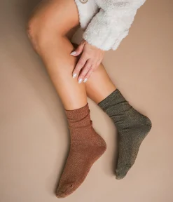 CHAUSSETTES NACRE VERT ET OCRE