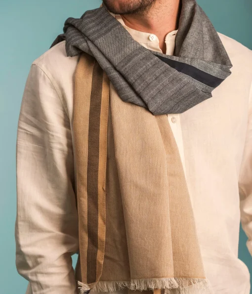 ECHARPE ROMARIO BLEU ET BEIGE